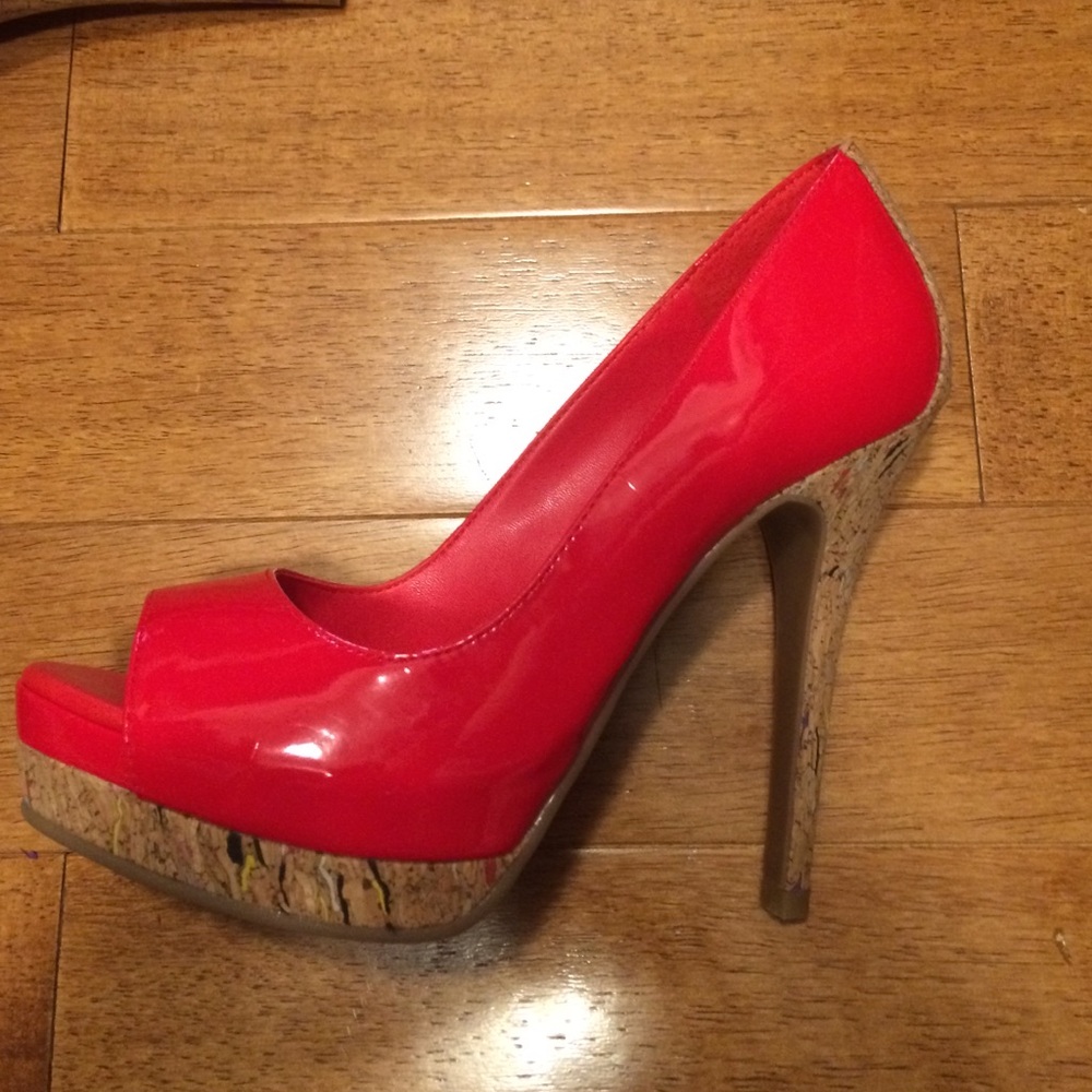 Jessica Simpson patent red corked heels